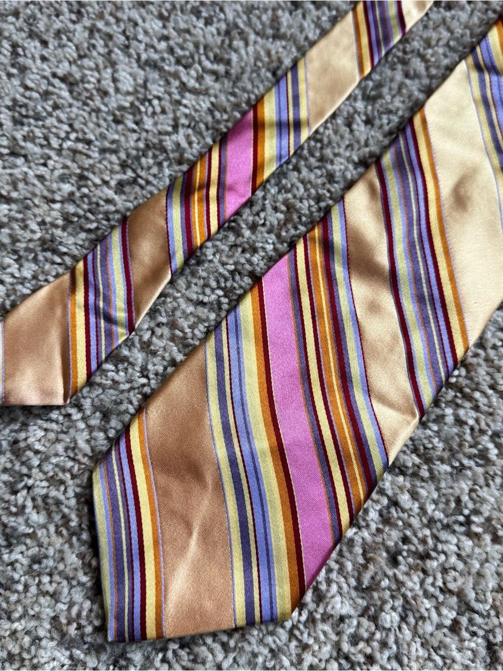 Ted Baker London Mens Tie Multicolor Striped Pink Gold Purple Necktie 100% Silk